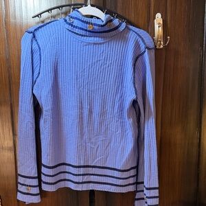 Ruby Rd. Blue and Black Striped Turtleneck Sweater